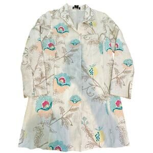 PaperWhite Women's White Long Floral Embroidered Linen Blazer Jacket Size 12